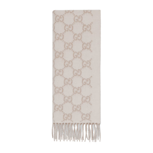 Bonnet Et Écharpe en jacquard de cachemire GG en Blanc Cassé et Beige